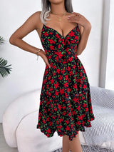 Printed Plunge Cap Sleeve Cami Dress Black Casual Dresses - Tophatter Daily Deals