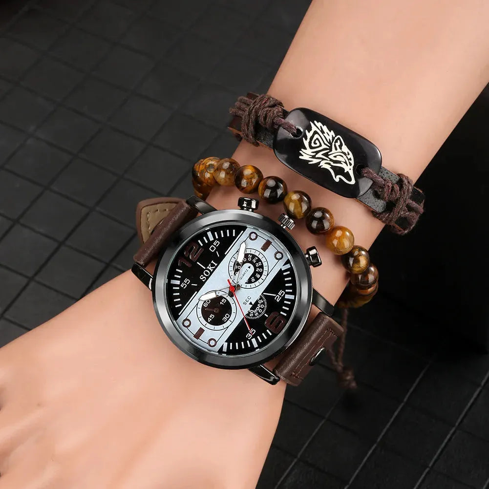 New Suit Men's Quartz Watch Bracelet Gift Set Box Bracelets - Tophatter Daily Deals