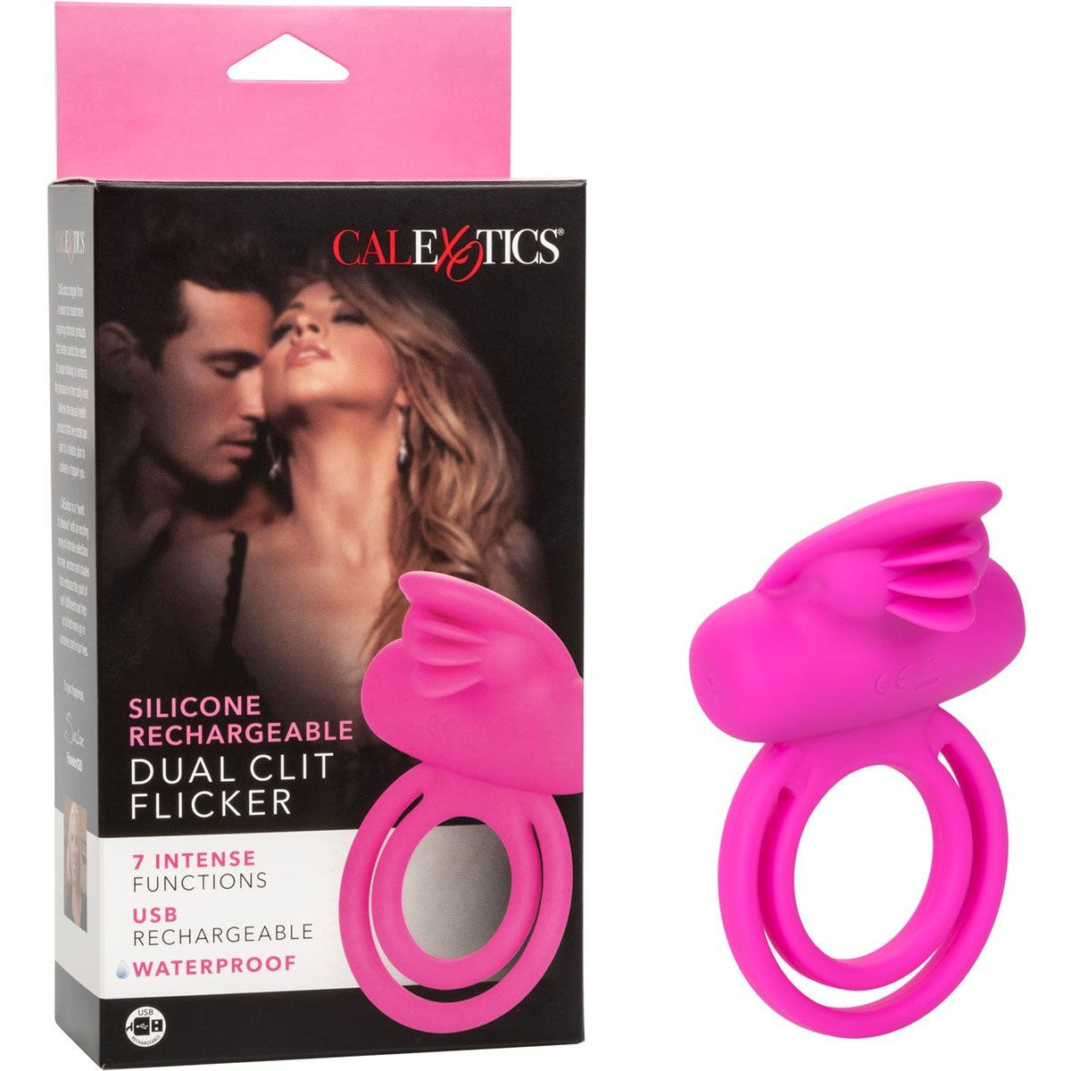 Dual Clit Flicker Vibrating Cock Ring in Pink Cock Ring - Tophatter Daily Deals