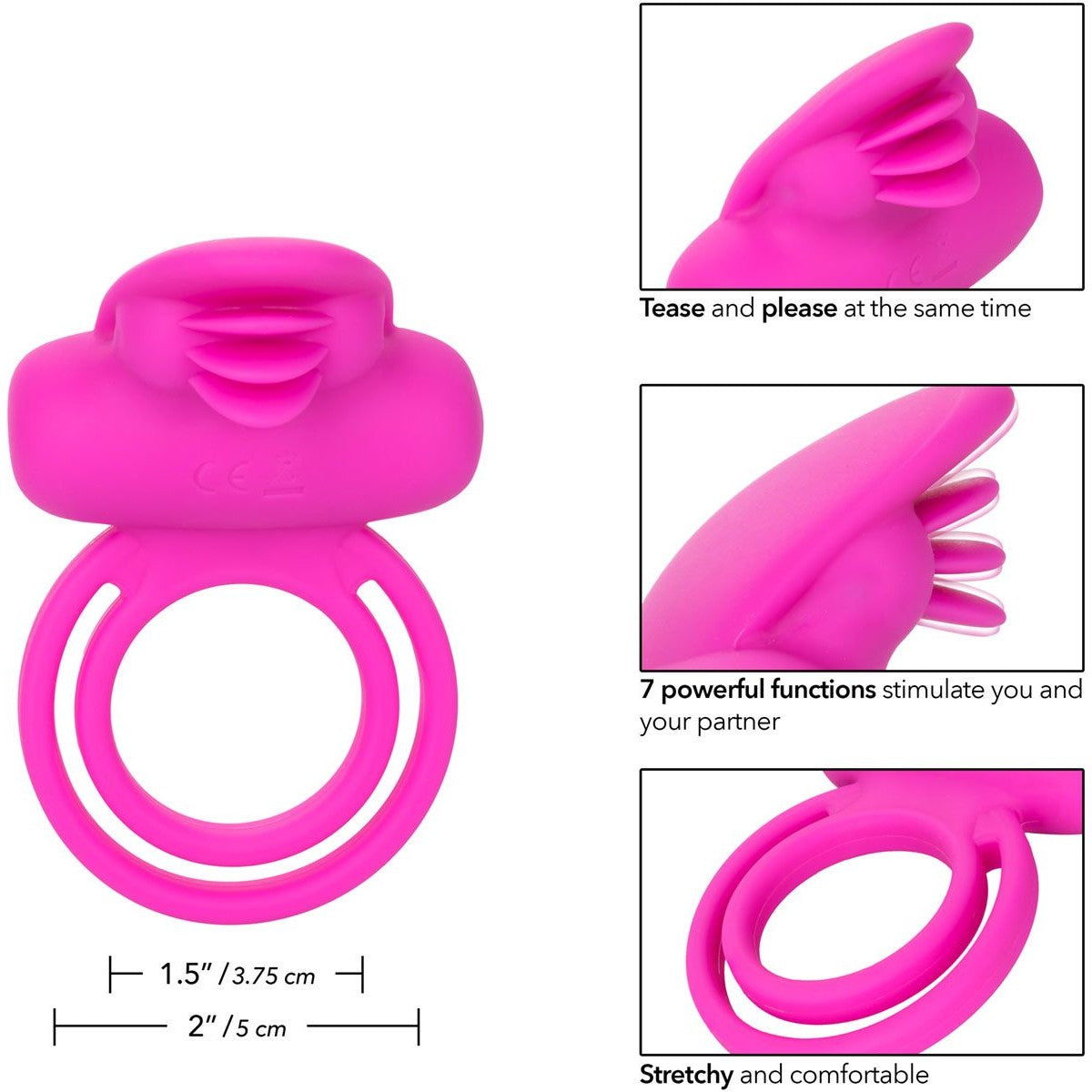 Dual Clit Flicker Vibrating Cock Ring in Pink Cock Ring - Tophatter Daily Deals