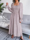 Smocked Square Neck Flounce Sleeve Dress Mocha Casual Dresses - Tophatter Daily Deals