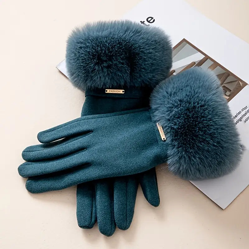 Insulating Women's Gloves - Fur Cuff, Suede, For Commuting - Tophatter Daily Deals
