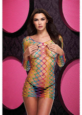Rainbow Fishnet Mini Dress Lingerie One Size Flirty Wear > Clothes > Dresses and Chemises - Tophatter Daily Deals