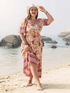 Plus Size Printed Square Neck Ruffle Hem Dress Floral Casual Dresses - Tophatter Daily Deals