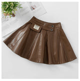 Autumn Winter New Style Children Foreign Style Korean Leather Skirt Brown 0 - Tophatter Daily Deals