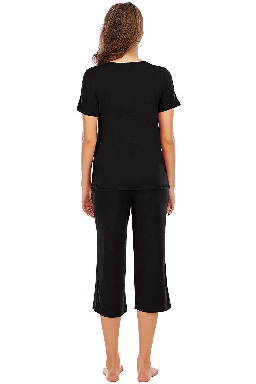 V-Neck Short Sleeve Top and Pants Lounge Set Loungewear Sets - Tophatter Daily Deals