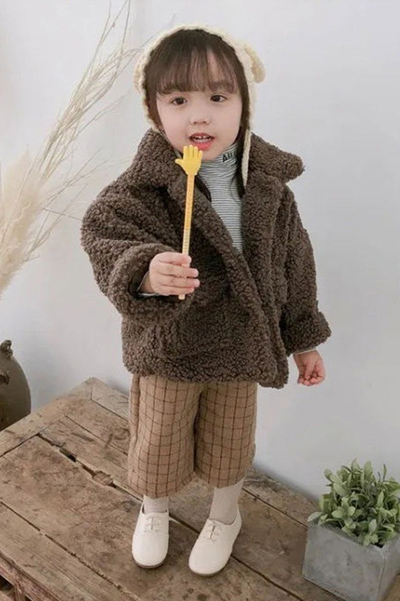 Baby Foreign Style Korean Version Plus Fleece Thickened Solid Color Top Coffee 0 - Tophatter Daily Deals