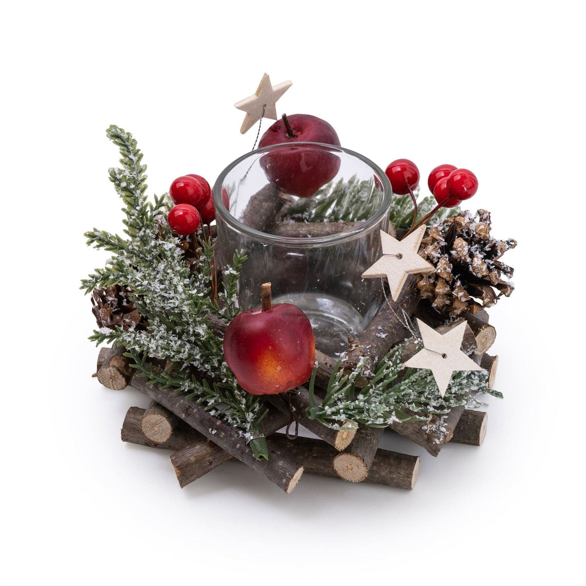 Traditional Pinecone & Berries Wooden Christmas Wreath Tealight Candle Holder Candle Holder - Tophatter Daily Deals