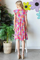 Heimish Full Size Floral Cap Sleeve Tiered Dress Casual Dresses - Tophatter Daily Deals