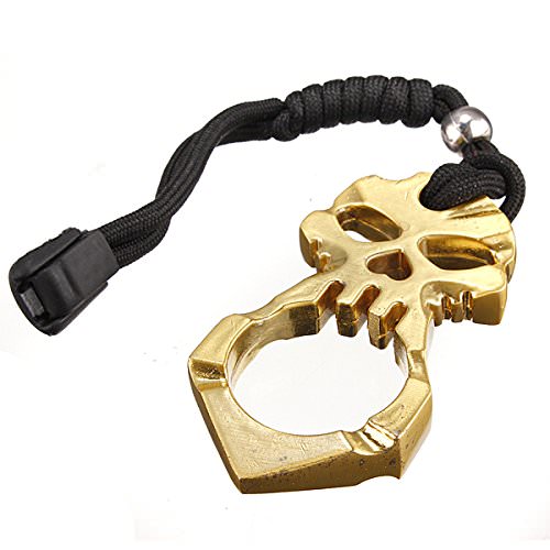 Self Defense One Finger Skull Knuckle Keychain With Paracord Gold Jabber Collectible Weapons - Tophatter Daily Deals