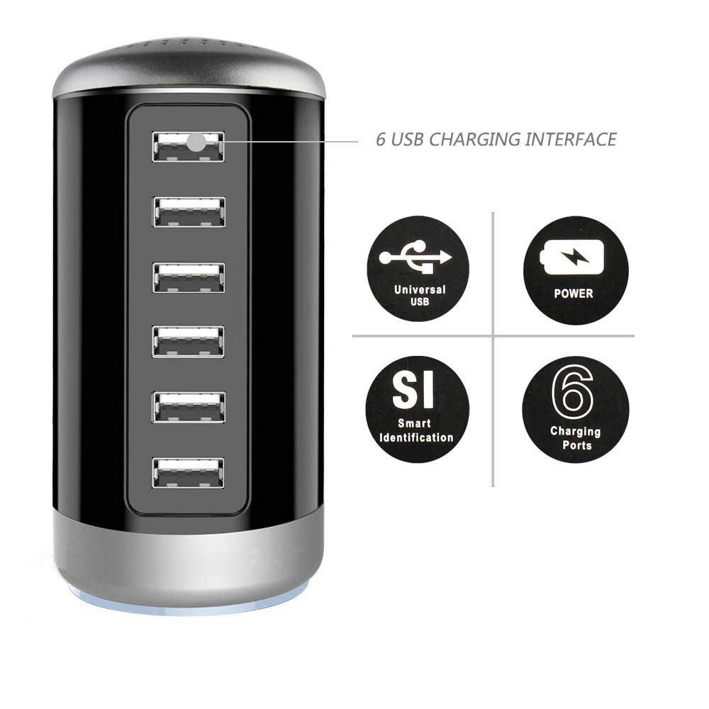 6 USB Port 30W Smart Charging Tower - Assorted Colors Charging Station - Tophatter Daily Deals
