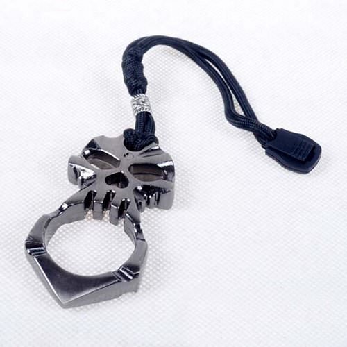 Self Defense One Finger Skull Knuckle Keychain With Paracord Silver Jabber - Tophatter's Guns'N'Weapons Store Collectible Weapons - Tophatter Daily Deals