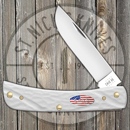 Case Sod Buster Jr - Rough Synthetic White Bone - Flag Shield - 52021 Traditional Knives - Tophatter Daily Deals