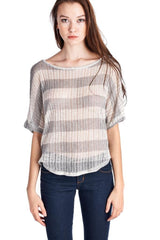 Women's Stripe Boat Neck Top Grey White Tops - Tophatter Daily Deals