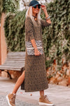 Round Neck Leopard Print Long Sleeve Slit Dress Casual Dresses - Tophatter Daily Deals