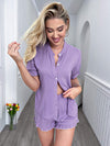 Flounce Sleeve Shirt and Frill Trim Shorts Lounge Set Loungewear Sets - Tophatter Daily Deals