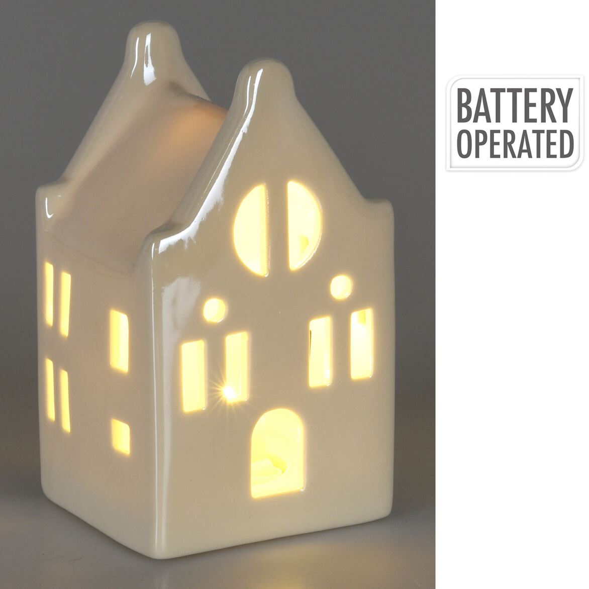 10cm White Ceramic LED Christmas House | Light-Up Ornament | Design Varies LED Light - Tophatter Daily Deals