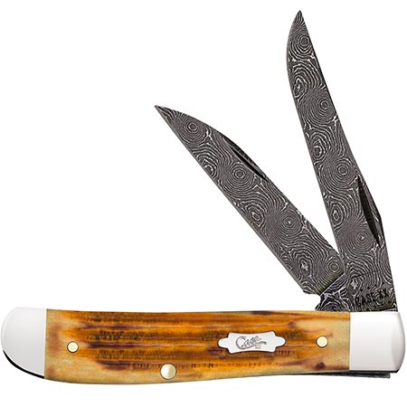 Case Mini Trapper - Burnt Goldenrod Damascus - Second Cut Jig - 52422 Traditional Knives - Tophatter Daily Deals