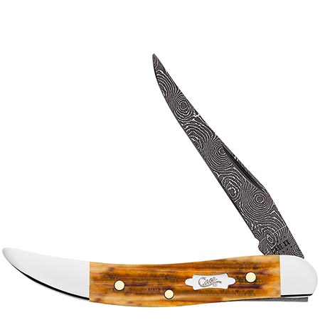 Case Small Texas Toothpick - Burnt Goldenrod Damascus - Second Cut Jig - 52424 Traditional Knives - Tophatter Daily Deals