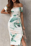 Slit Printed Off-Shoulder Midi Dress White Casual Dresses - Tophatter Daily Deals