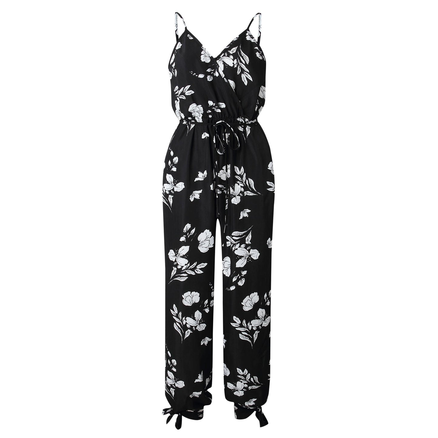 back tether deep V-neck suspender jumpsuit Black and white 0 - Tophatter Daily Deals