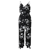 back tether deep V-neck suspender jumpsuit Black and white 0 - Tophatter Daily Deals