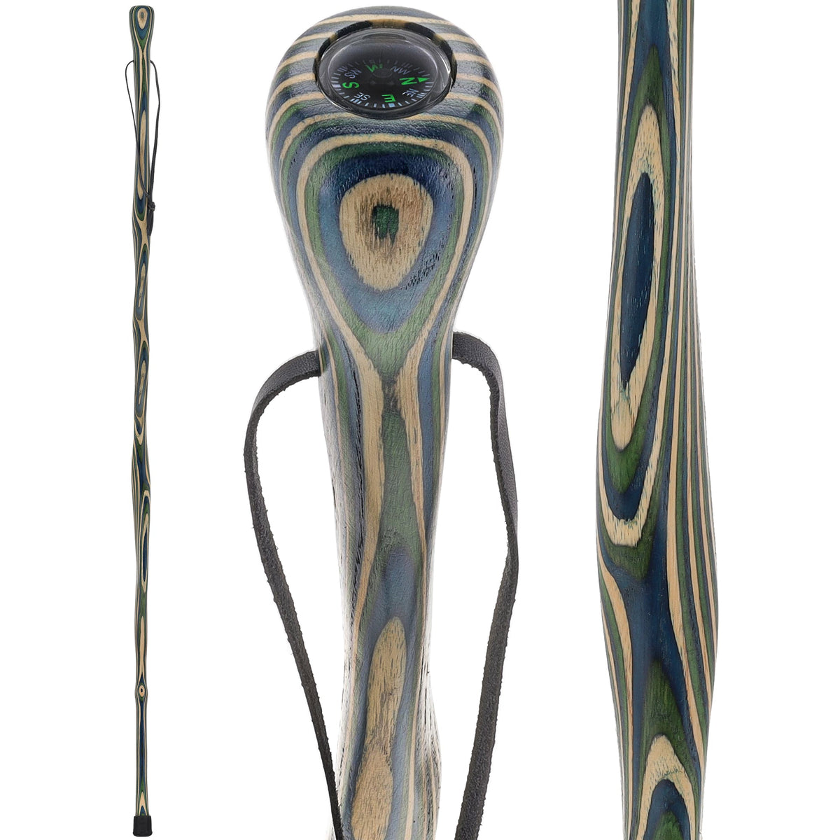 USA-Made Blue/Green/Brown Light Hiking Staff: Birch, Compass Colortone Classic Hiking Staffs - Tophatter Daily Deals