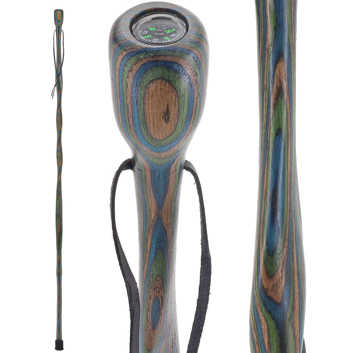 USA-Made Dark Blue/Green/Brown Hiking Staff: Birch, Compass Colortone Classic Hiking Staffs - Tophatter Daily Deals