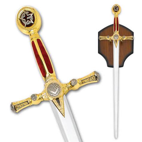Classic Mason Sword With Wall Plaque - TOPHATTER'S ARMORY DEALS Collectible Weapons - Tophatter Daily Deals
