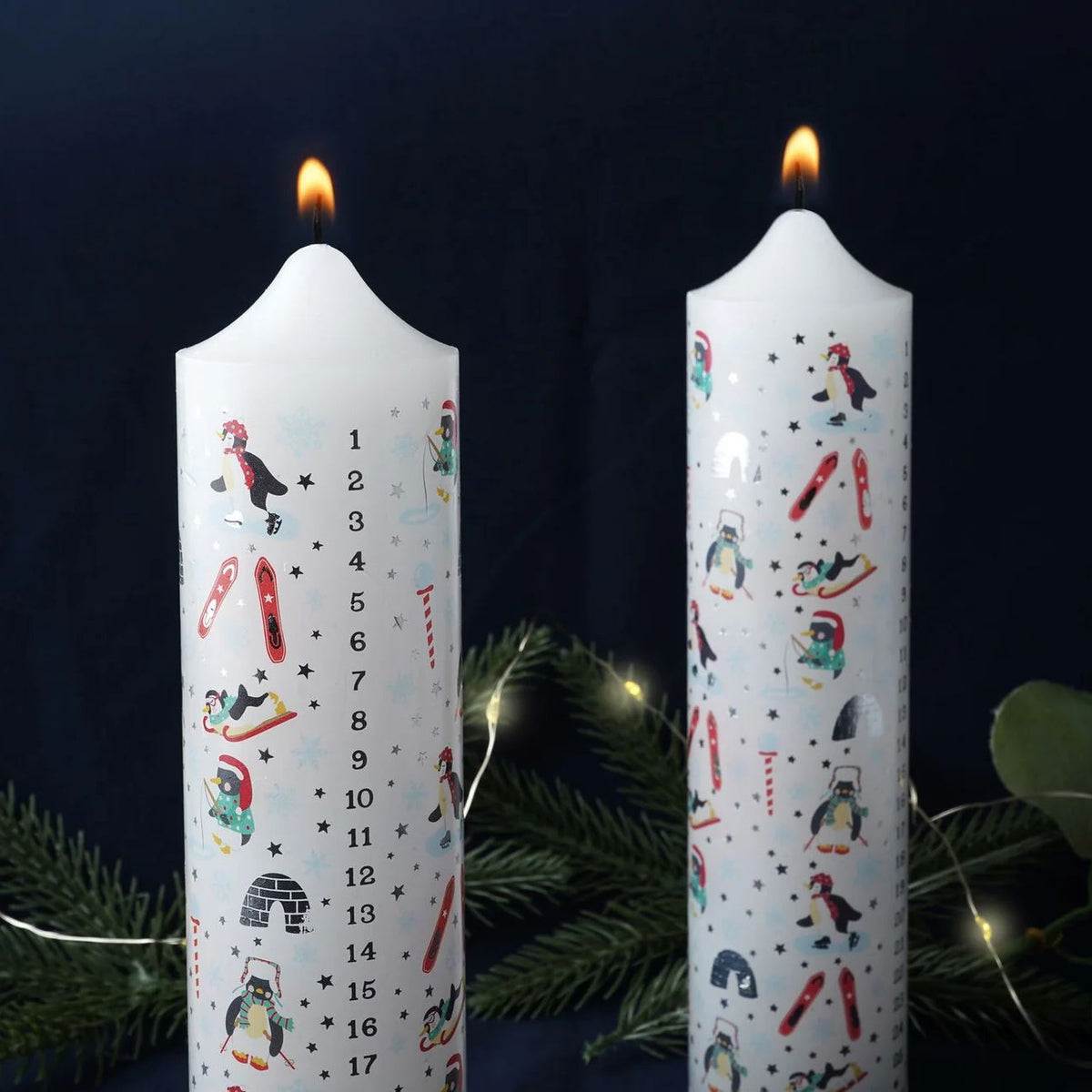 Set of 2 Winter Wonderland Christmas Advent Candles | Christmas Pillar Candles Advent Candle - Tophatter Daily Deals