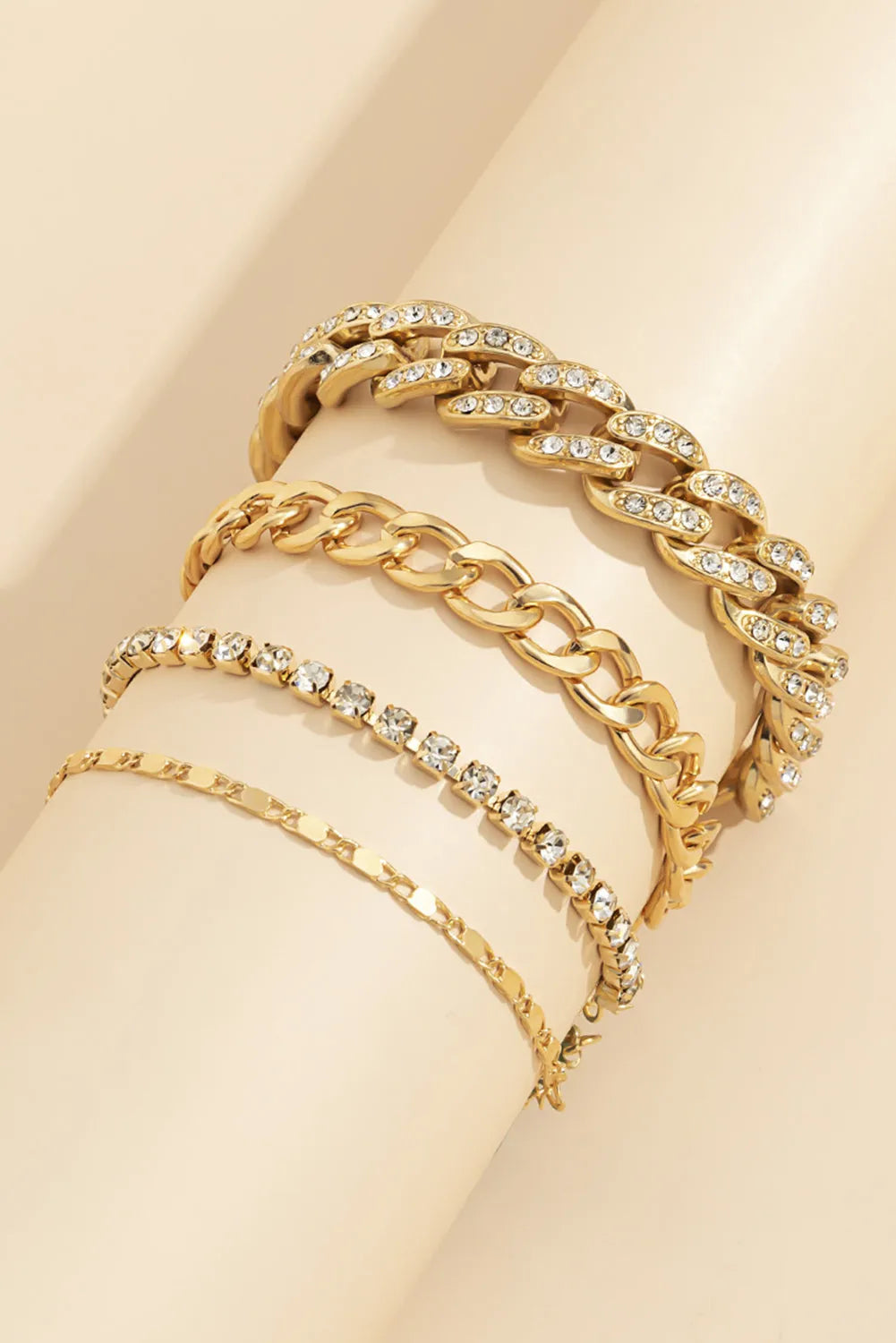 Gold 4pcs Rhinestone Decor Adjustable Chain Bracelet Set Bracelets - Tophatter Daily Deals