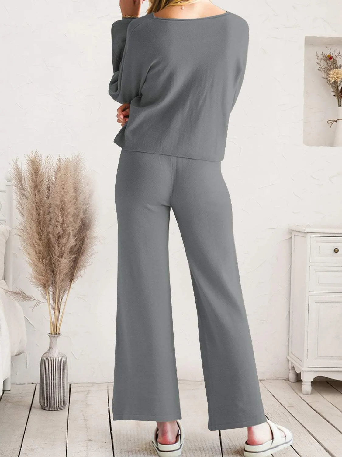 Long Sleeve Lounge Top and Drawstring Pants Set Loungewear Sets - Tophatter Daily Deals