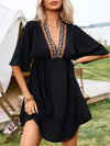 Embroidered Plunge Half Sleeve Mini Dress Casual Dresses - Tophatter Daily Deals