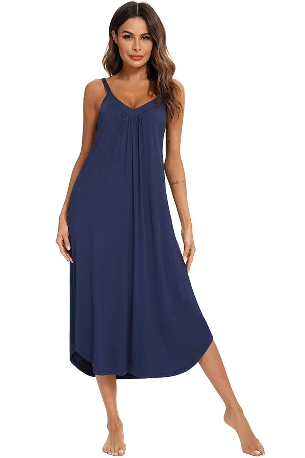V-Neck Midi Lounge Dress Sleep Dresses - Tophatter Daily Deals