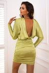 Open Back Ruched Long Sleeve Dress Cocktail Dresses - Tophatter Daily Deals