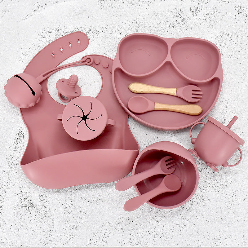 11 Piece Baby Training Dinner Plate Bowl Rose Red 11PCS 0 - Tophatter Daily Deals