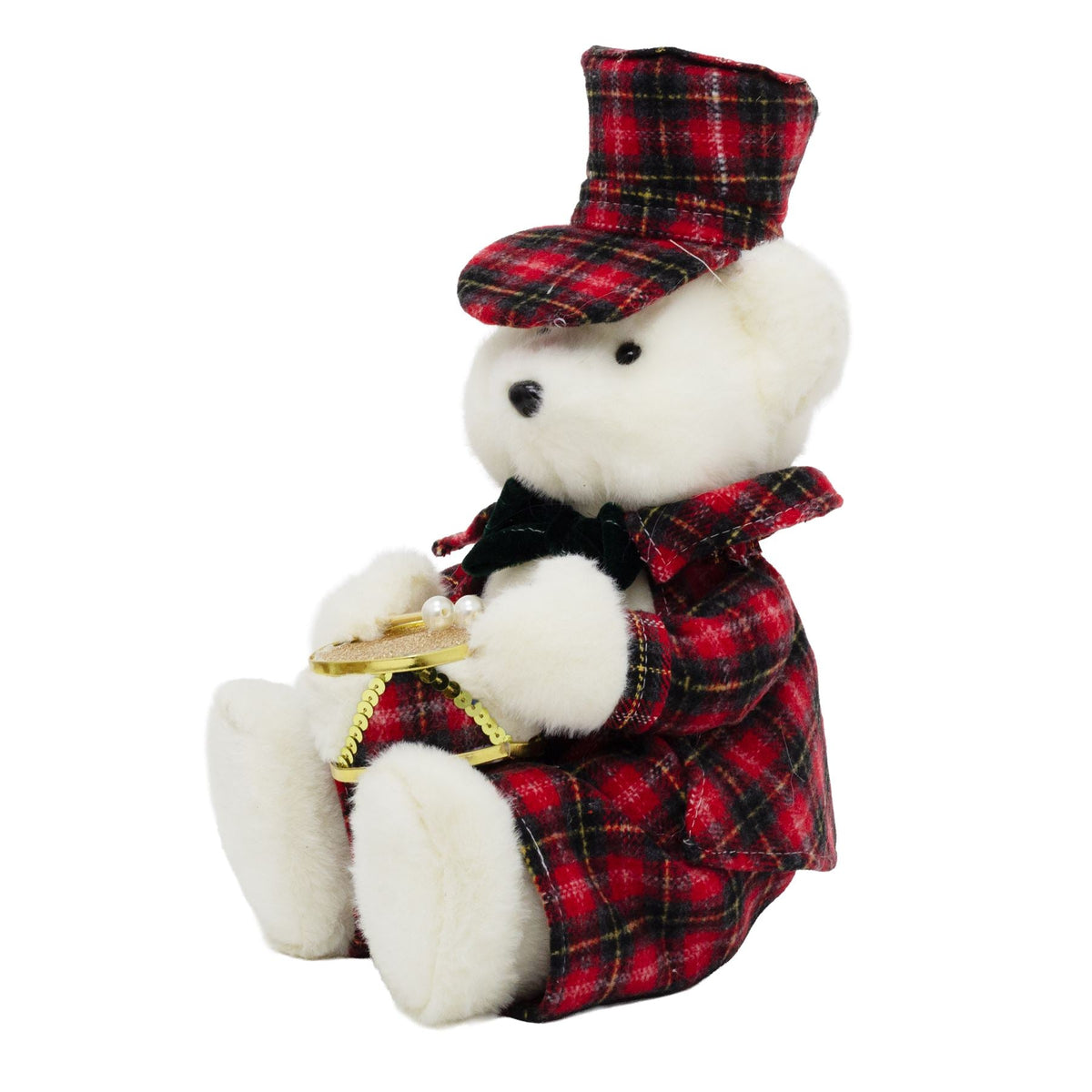 Sitting Christmas Bear Decoration | Fluffy Bear in Tartan Uniform with Drum Ornament - Tophatter Daily Deals