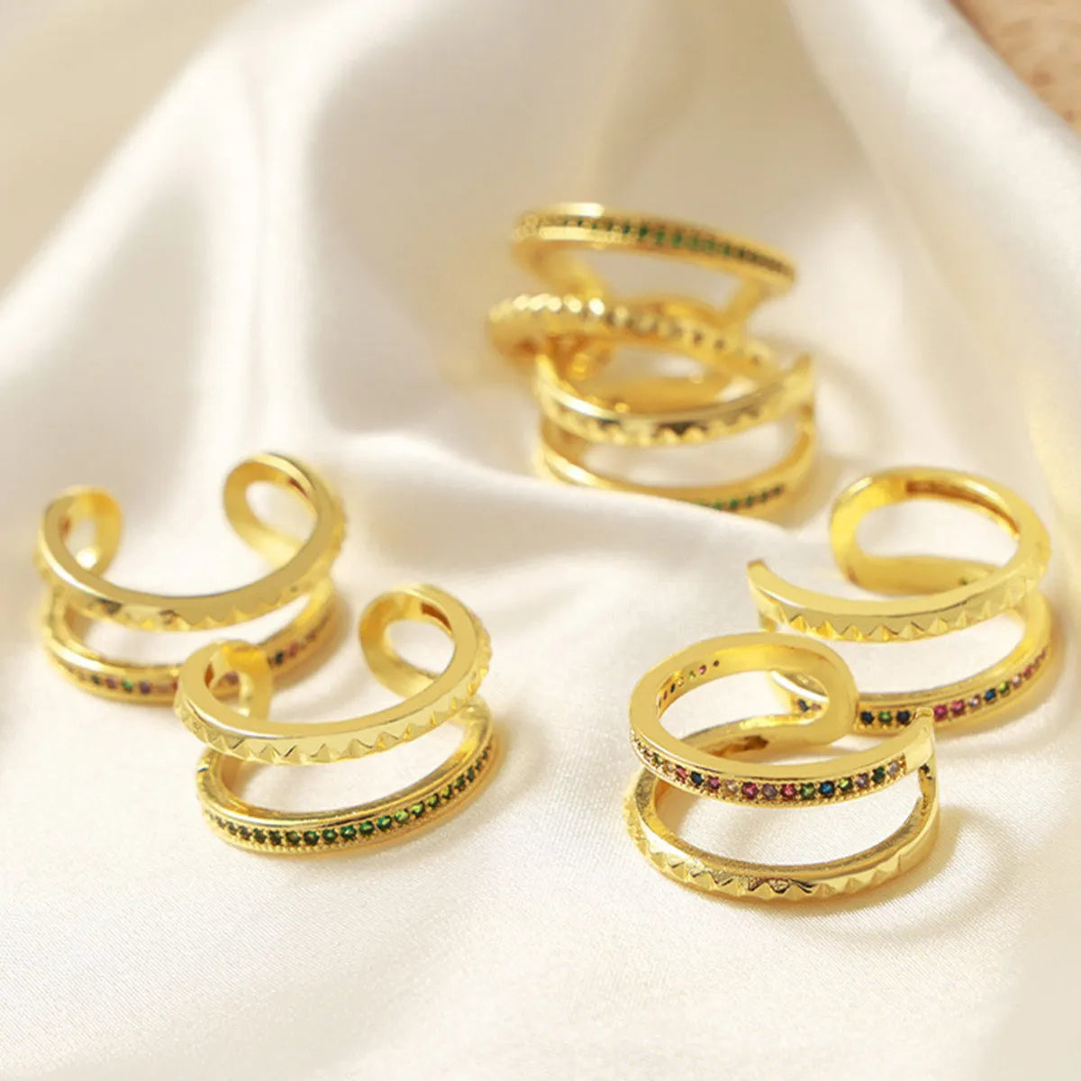 Gold-Plated Czech Diamond Double-Layered Ring Rings - Tophatter Daily Deals