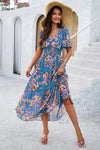 Smocked Floral V-Neck Short Sleeve Dress Casual Dresses - Tophatter Daily Deals