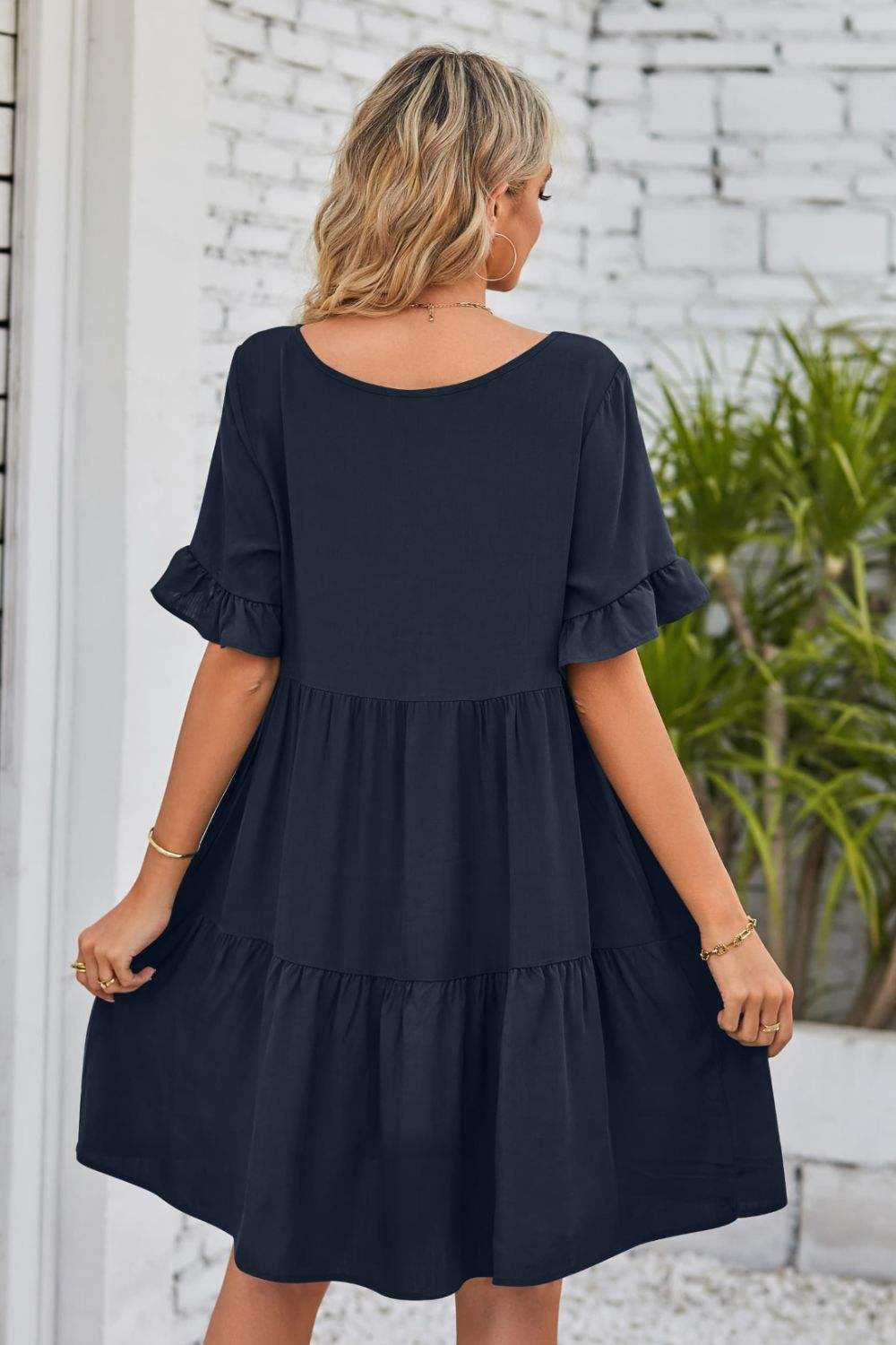 V-Neck Flounce Sleeve Tiered Dress Casual Dresses - Tophatter Daily Deals