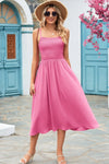 Smocked Spaghetti Strap Midi Dress Rouge Pink Casual Dresses - Tophatter Daily Deals