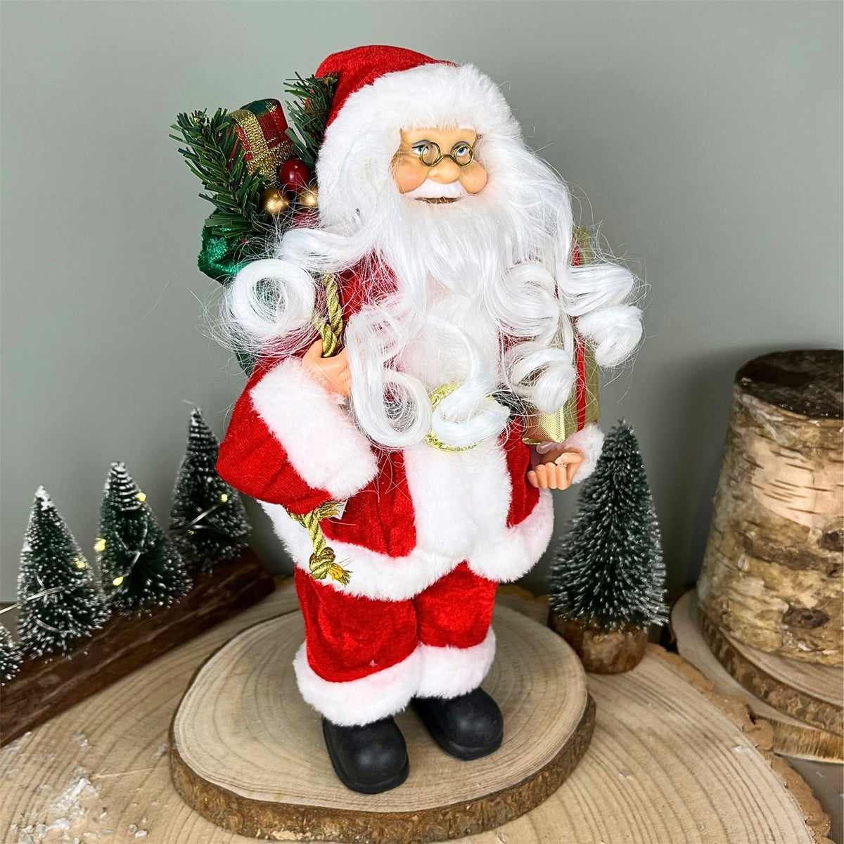 Traditional Red Father Christmas Figure | Standing Santa Claus Ornament - 30cm Ornament - Tophatter Daily Deals