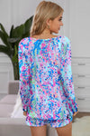 Round Neck Printed Top and Shorts Lounge Set Loungewear Sets - Tophatter Daily Deals