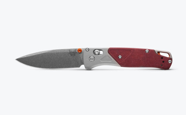 Benchmade Bugout - AXIS Lock - Grey/Redstone Aluminum & Richlite Handle - CPM-S90V Blade - 535-09 Knives - Tophatter Daily Deals