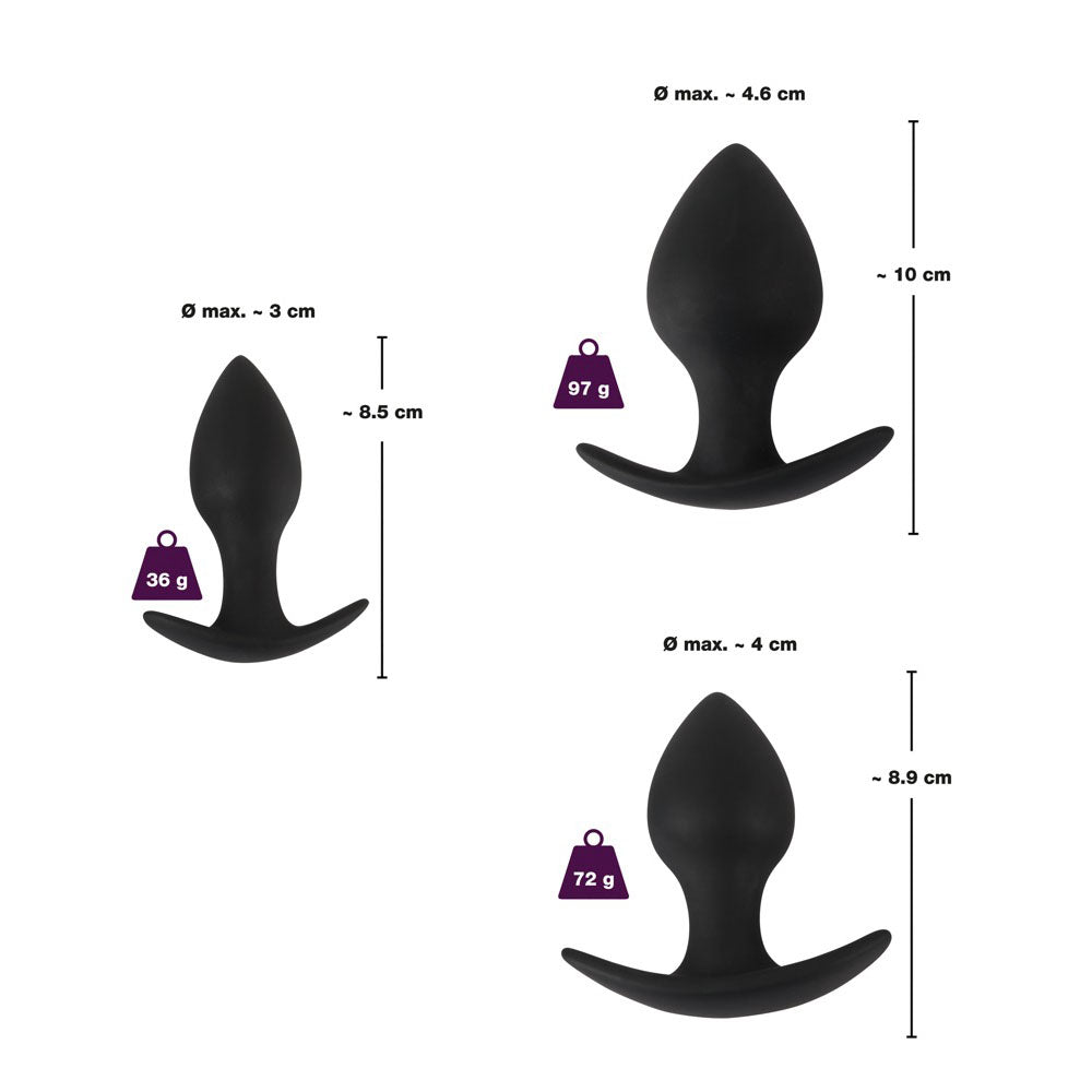 Black Velvet Silicone Three Piece Butt Plug Set for Anal Training > Anal Range > Butt Plug Kits - Tophatter Daily Deals