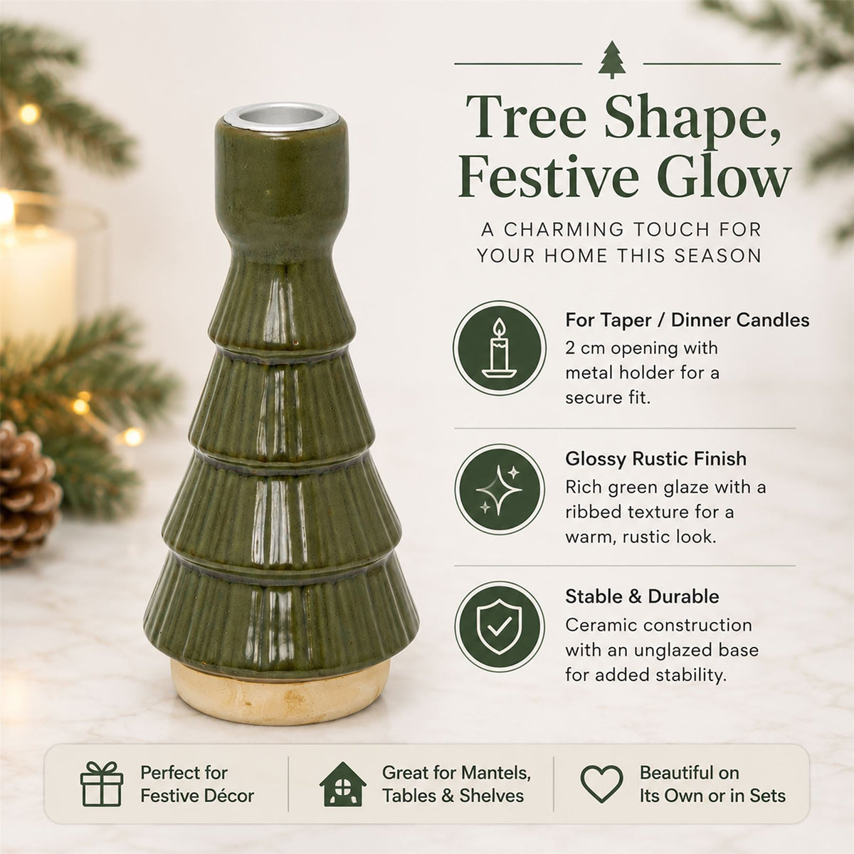 Christmas Tree Candle Holder, 16cm Green Candlestick Holder with Metal Cup Candle Holder - Tophatter Daily Deals