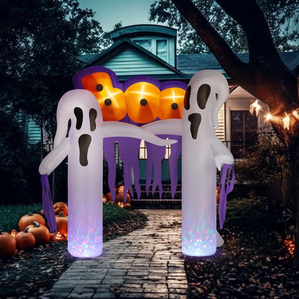 9.8ft White Ghost Arch Inflatable Halloween Yard Decor 3D Changing Face Moving Picture Frame - Tophatter Daily Deals
