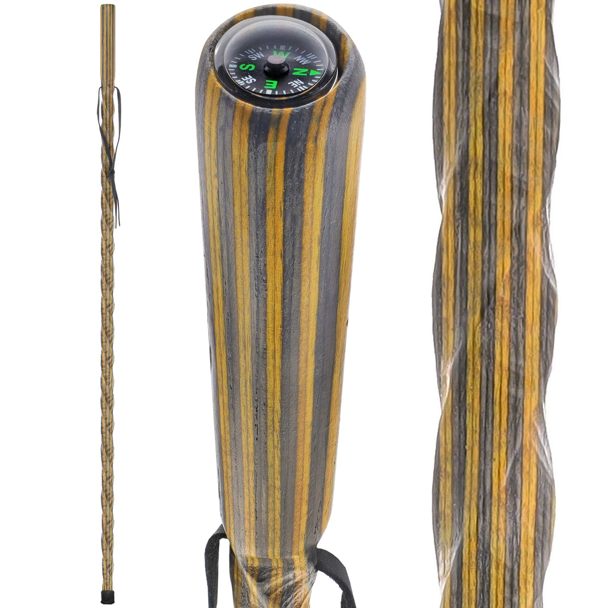 USA-Made Black/Yellow Colortone Hiking Staff: Rustic, Compass Colortone Classic Hiking Staffs - Tophatter Daily Deals