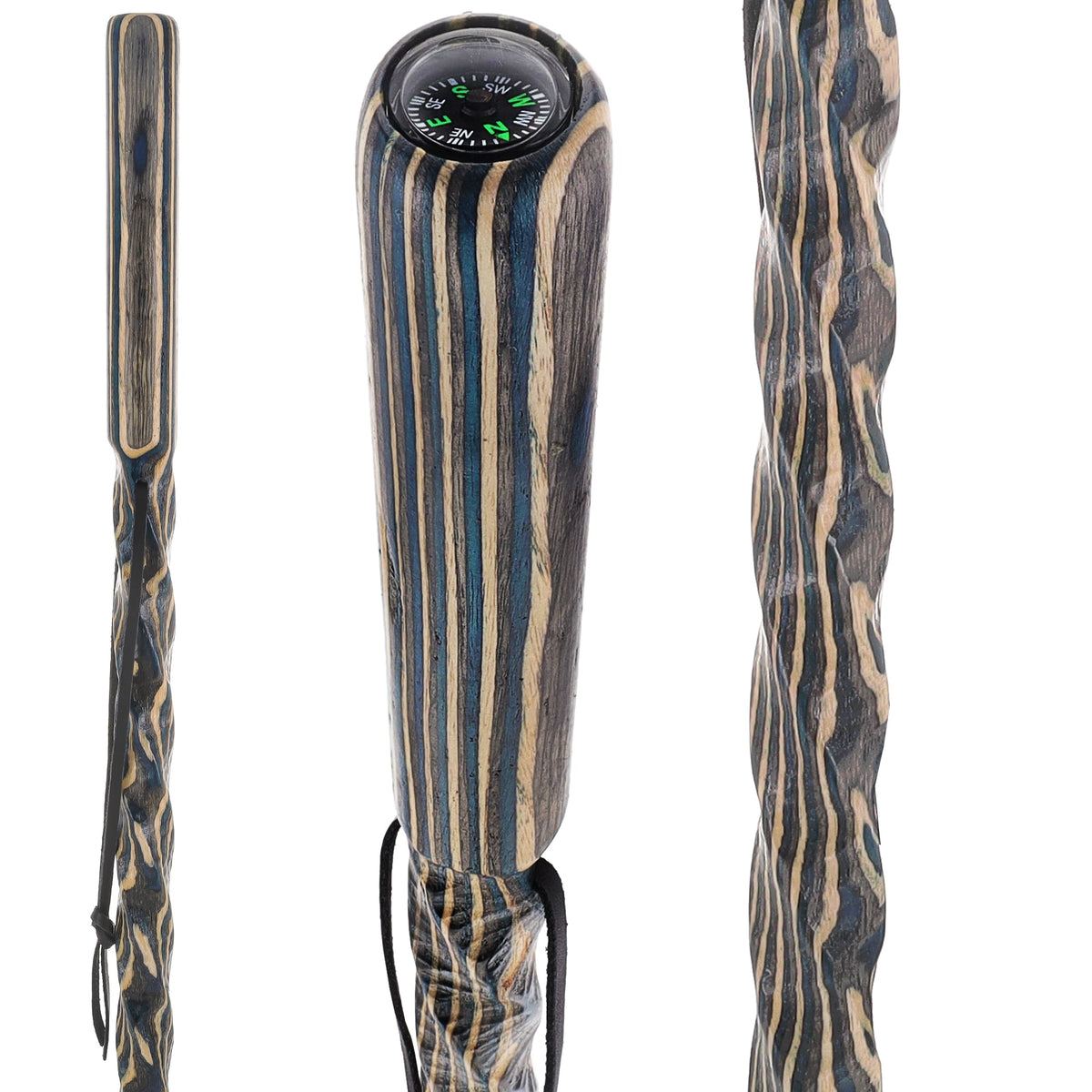 USA-Made Caribbean Wave Colorwood Hiking Staff: Rustic, Compass Colortone Classic Hiking Staffs - Tophatter Daily Deals