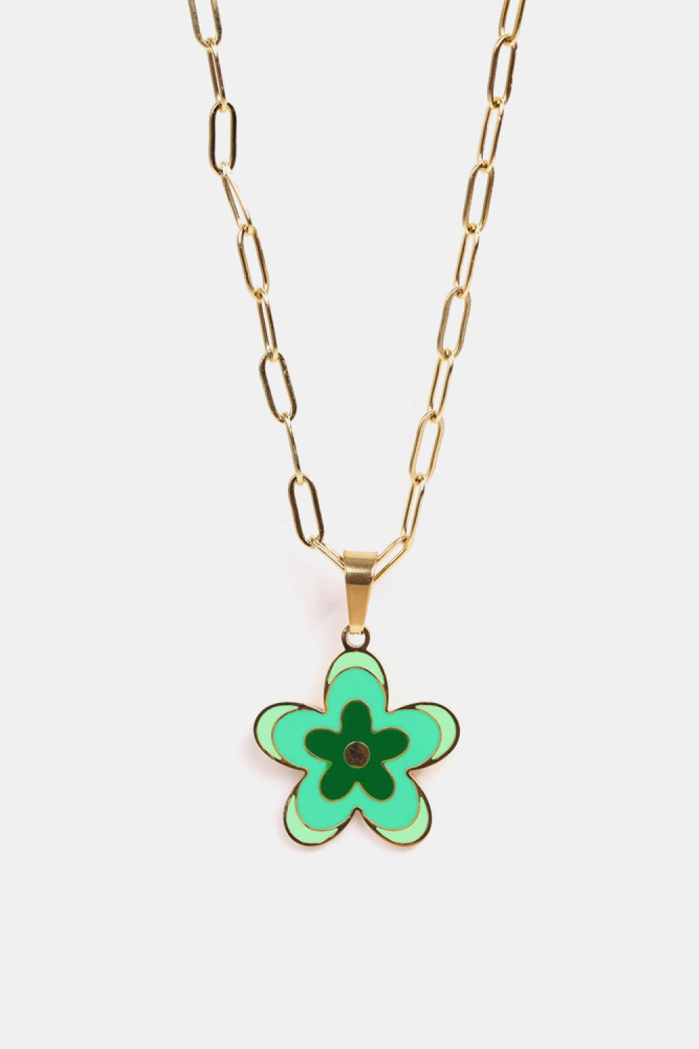 Flower Pendant Stainless Steel Necklace Mid Green One Size Necklaces - Tophatter Daily Deals